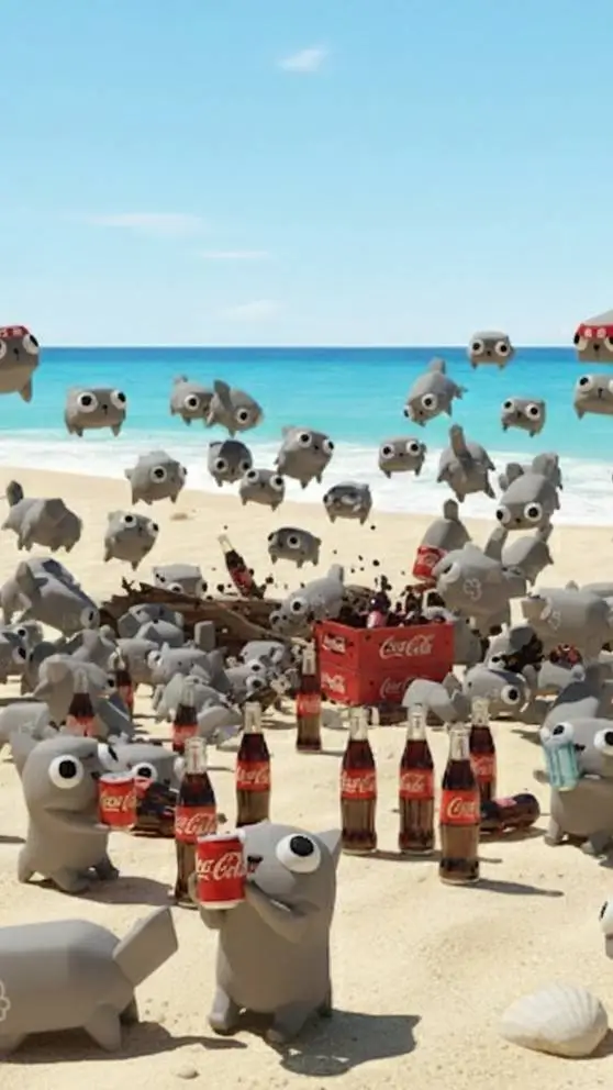 ai character: Pebbles coca-cola background