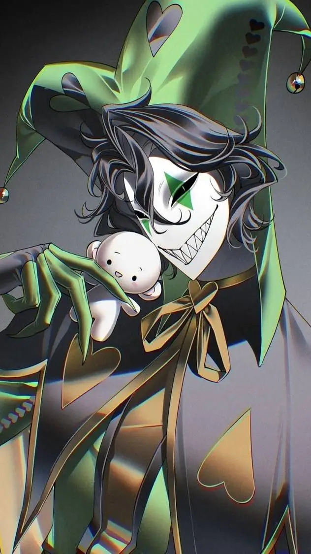 ai character: Harlequin💚🖤  background