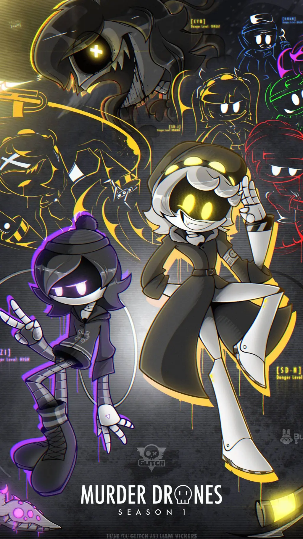 ai character: 🖤Murde Drones🤍 background