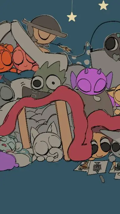 ai character: SPRUNKI⭐SLEEPOVER background