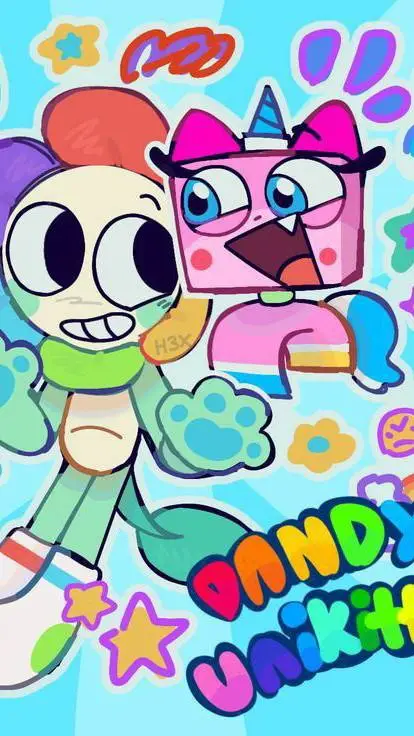 ai character: 💐Dandy & Unikitty🌈 background