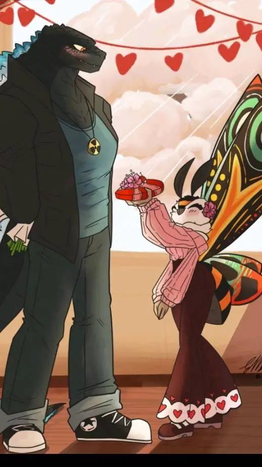 ai character: Godzilla x mothra  background