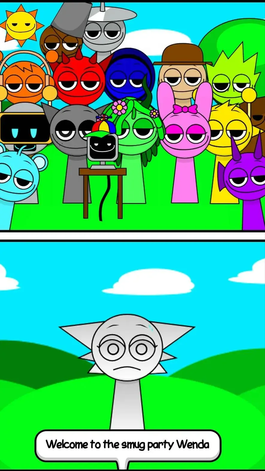 ai character: Sprunki smug party background