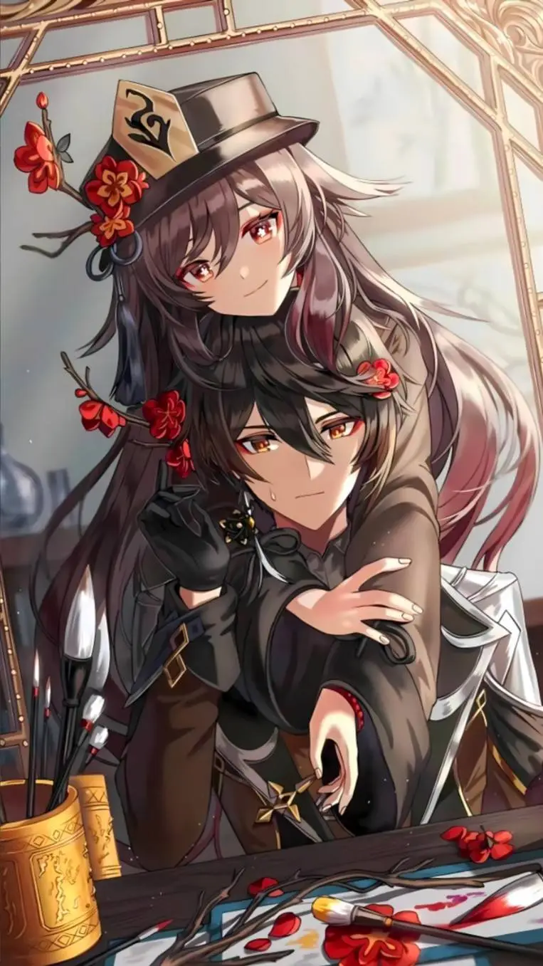 ai character: 胡桃&钟离 background