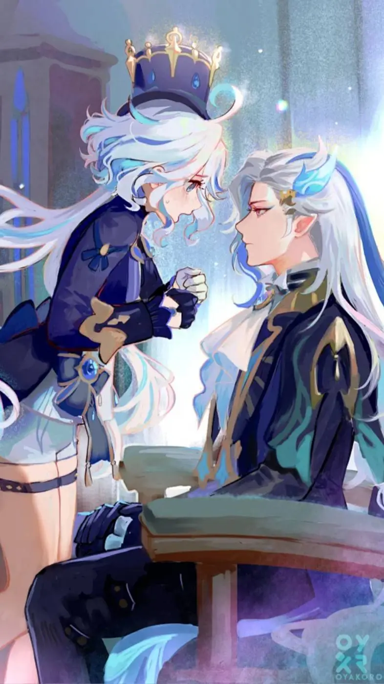 ai character: 芙宁娜&那维莱特 background