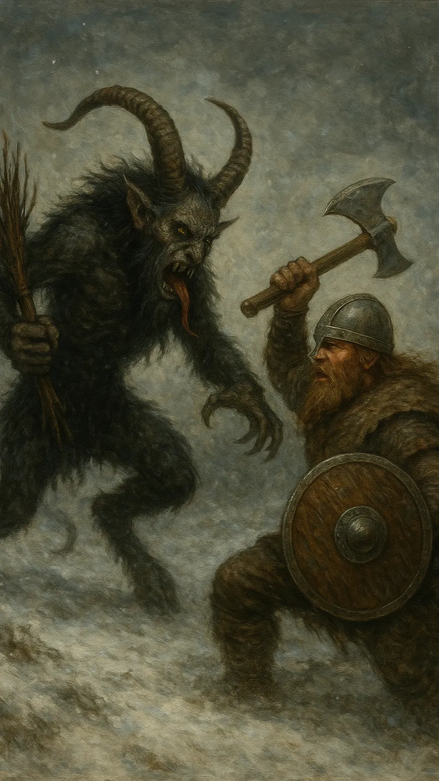 ai character: Krampus V. Vikings background