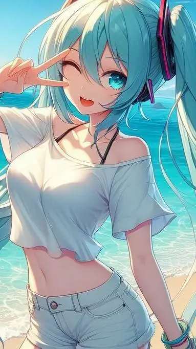 ai character: Beach Miku  background