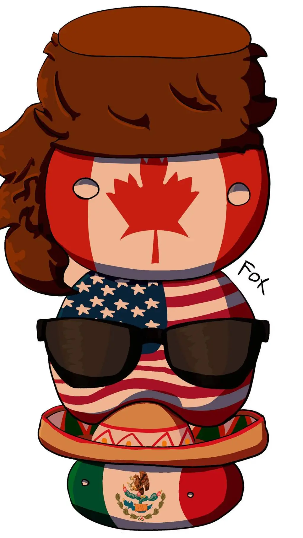 ai character: Mexico Canada USA background