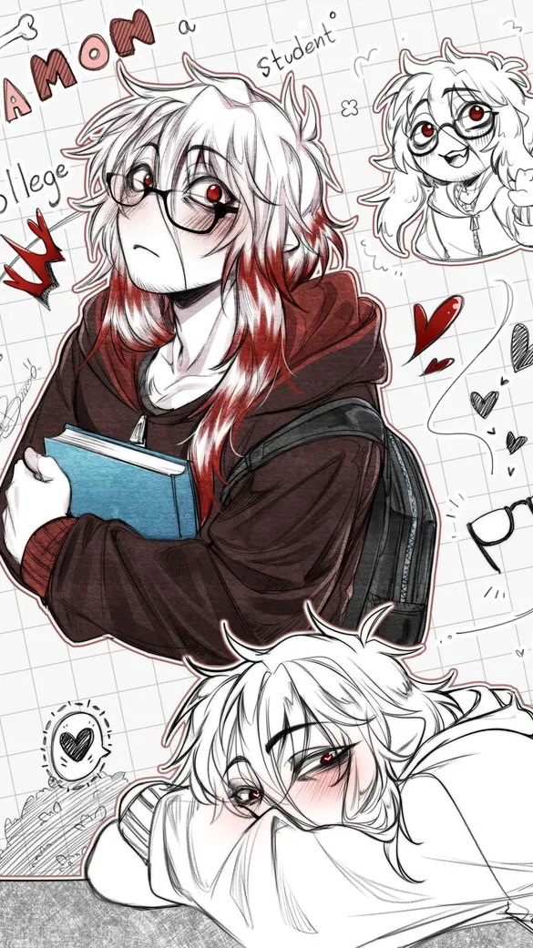 ai character: Damon broken color background