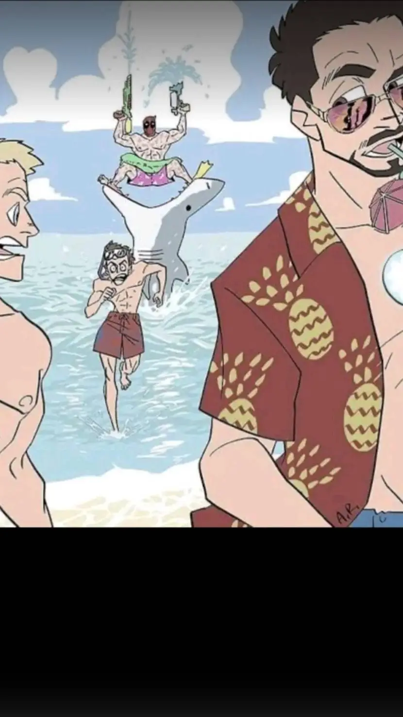 ai character: Marvel dia d praia background