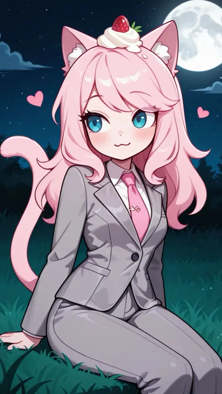 ai character: Strawberri cat-2 background