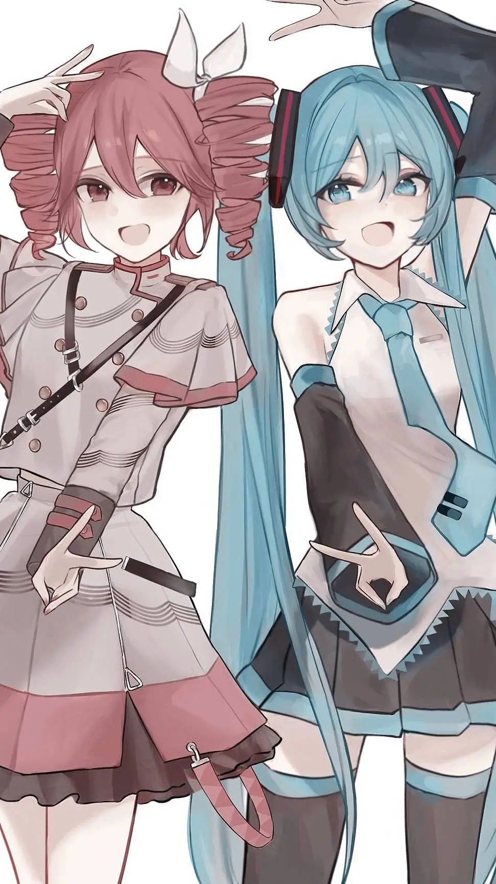 ai character: Teto and miku jjk background