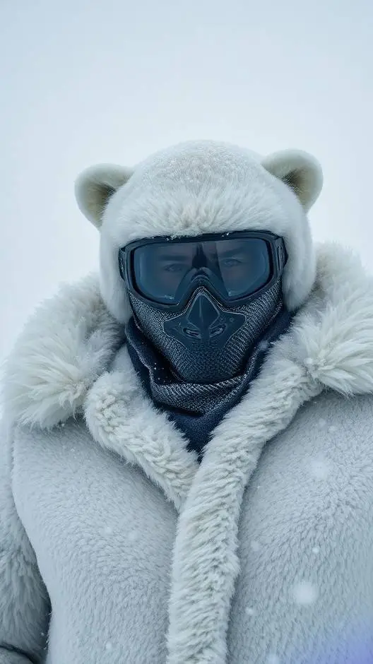 ai character: snow bearmax polar background