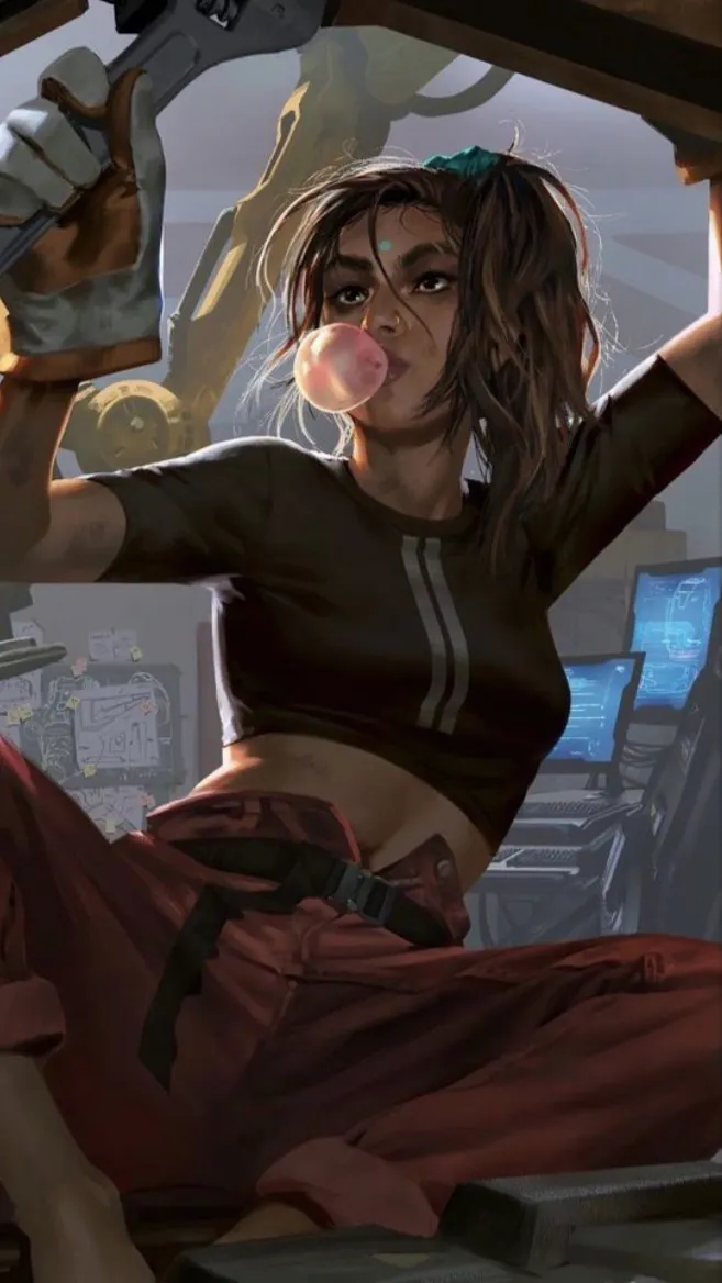 ai character: Cyberpunk girl  background