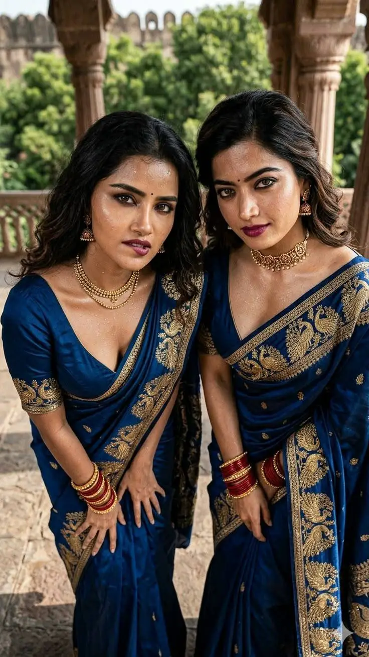 ai character: Anupama & Rashmika background