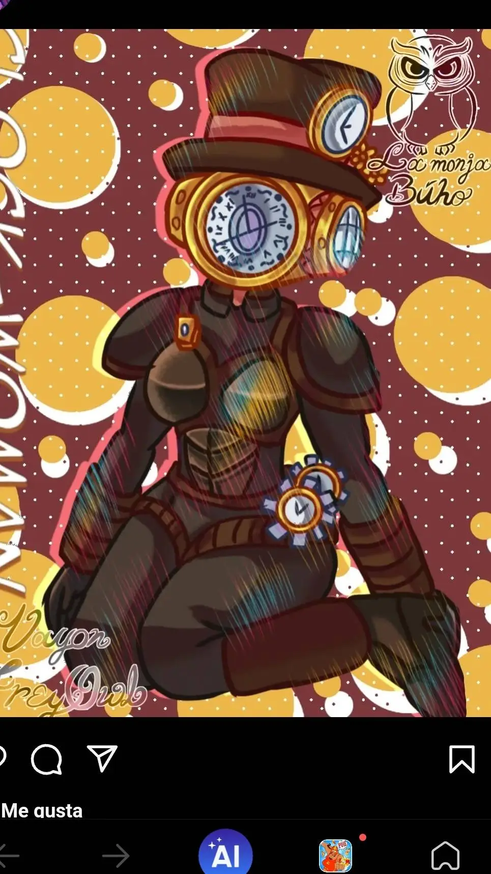 ai character: titán clock woman background