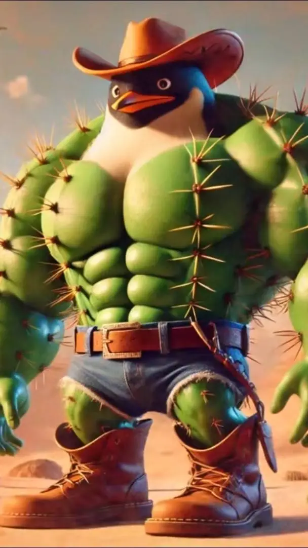 ai character: penguineli cactus background