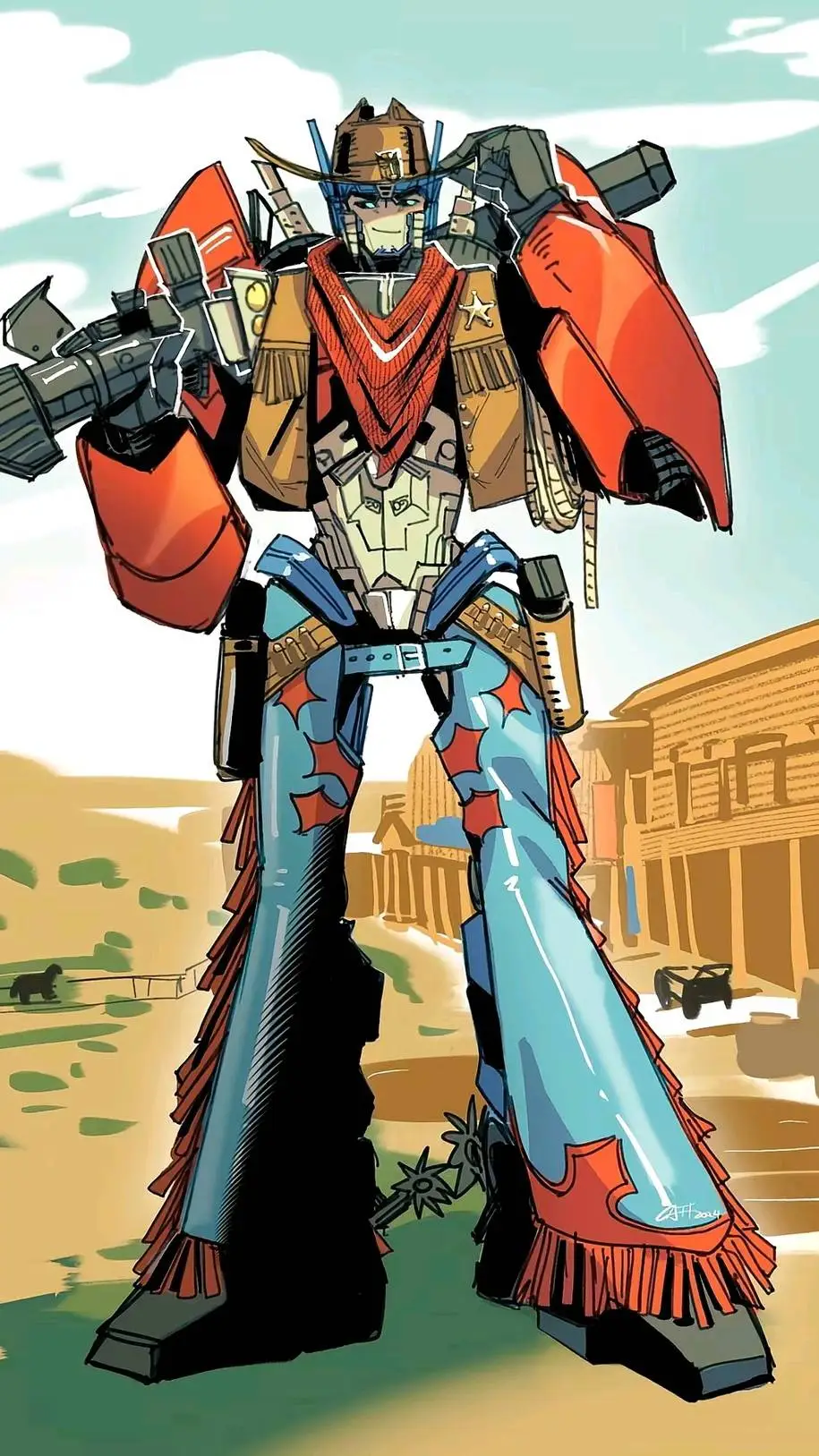 ai character: Cowboy Optimus background