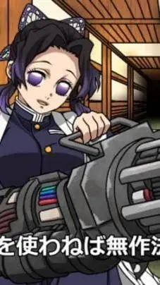 ai character: Shinobu et bazuka  background