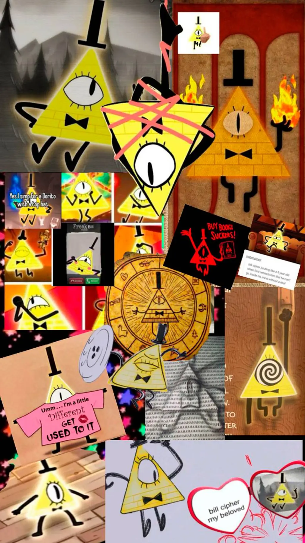 ai character: Bill Cipher 🎩👁🟡🔺️ background