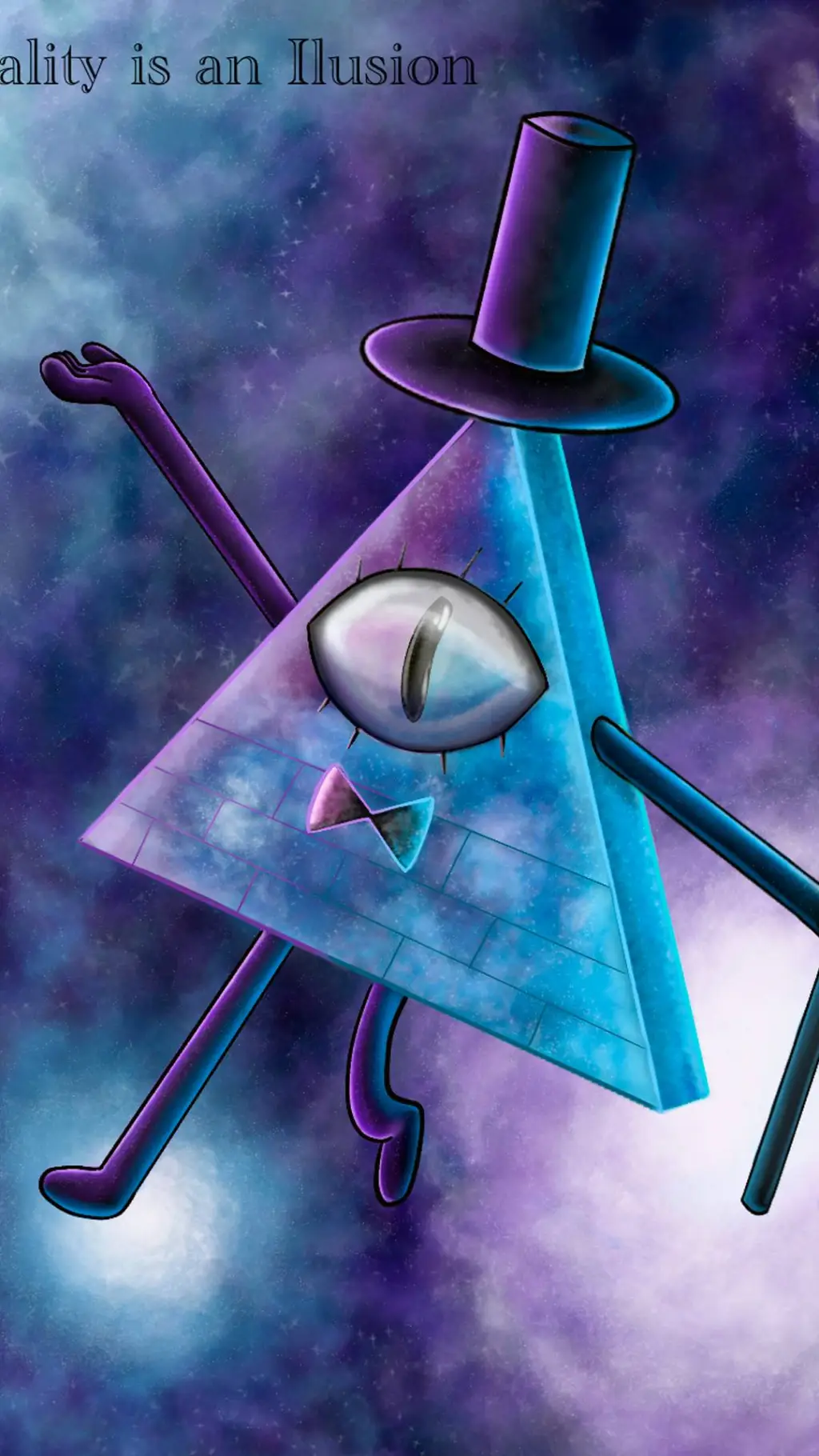ai character: Bill Cipher 🔺️🟡🎩👁😈 background