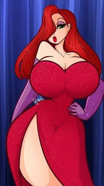 ai character: Jessica rabbit  background