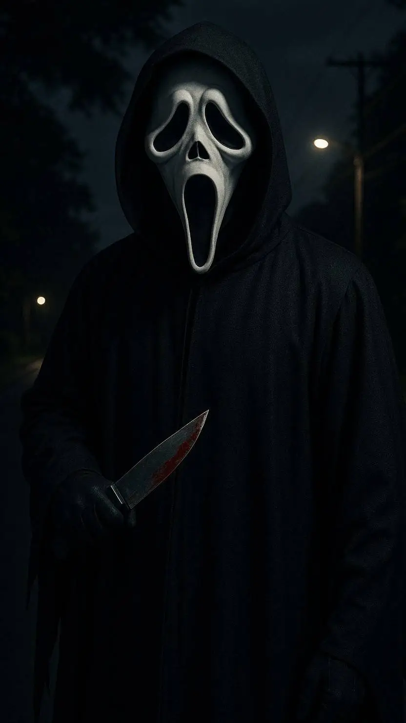 ai character: Ghostface  background