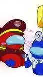 ai character: Red X Blue Amongus background