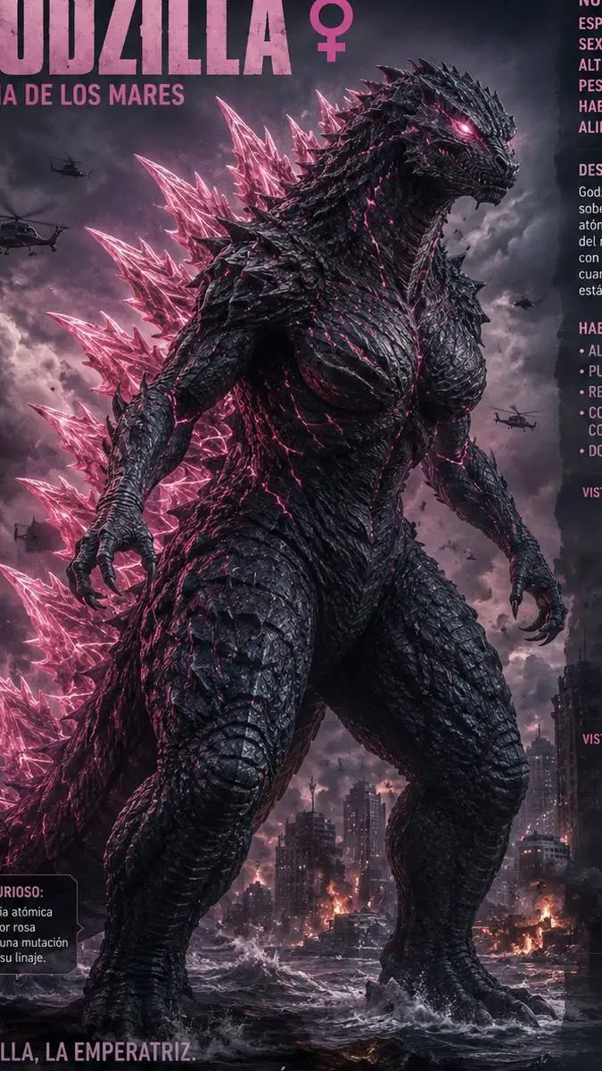 ai character: Godzilla hembra  background