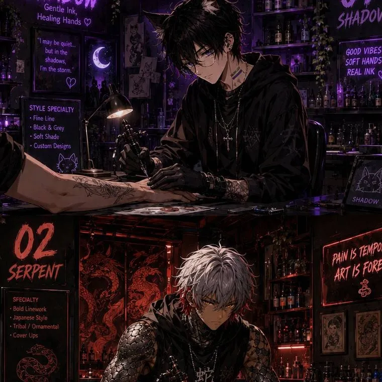 chat with ai character: the 3 tattoo artis
