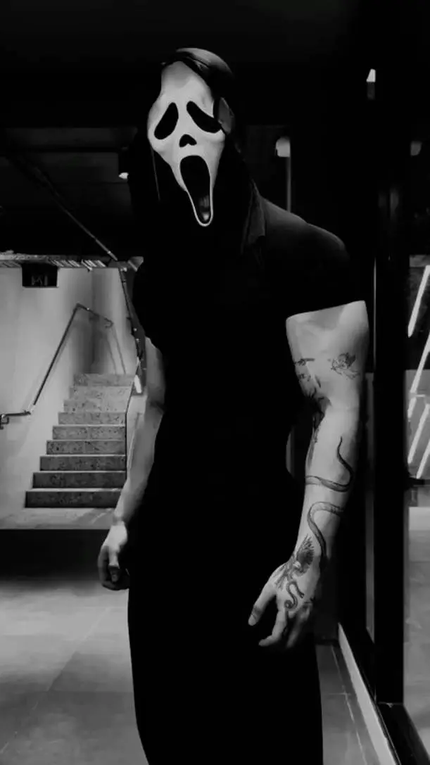 ai character: Ghostface  background