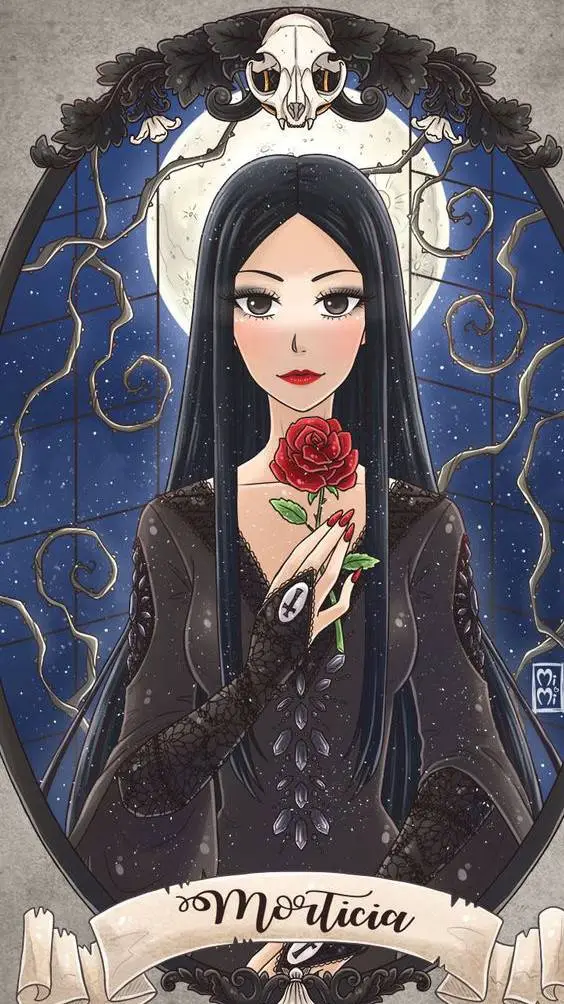 ai character: Morticia Addams  background