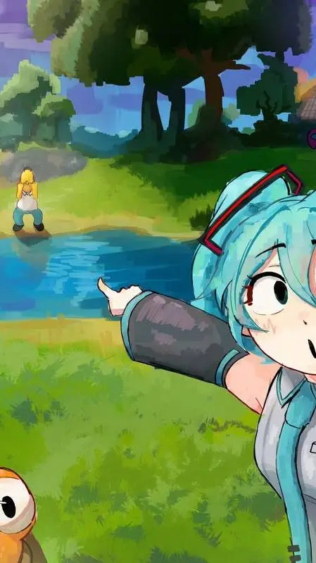 ai character: Miku & homer background
