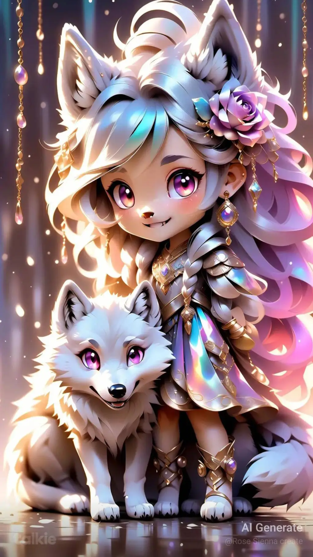 ai character: little wolf Evie  background