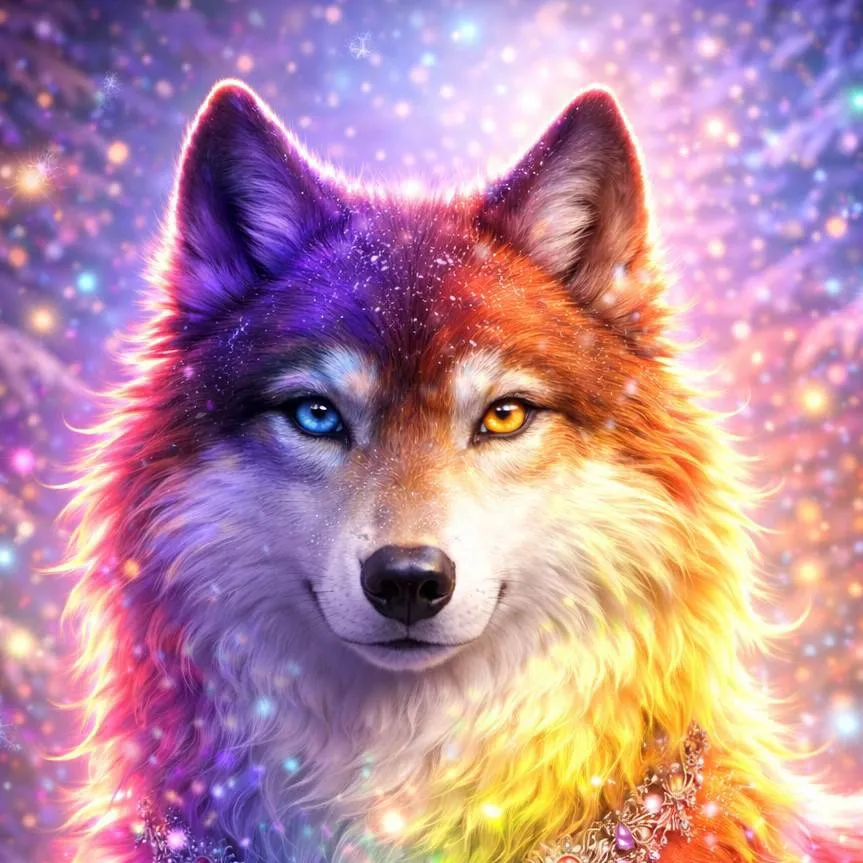 chat with ai character: Evie Rainbow Wolf 