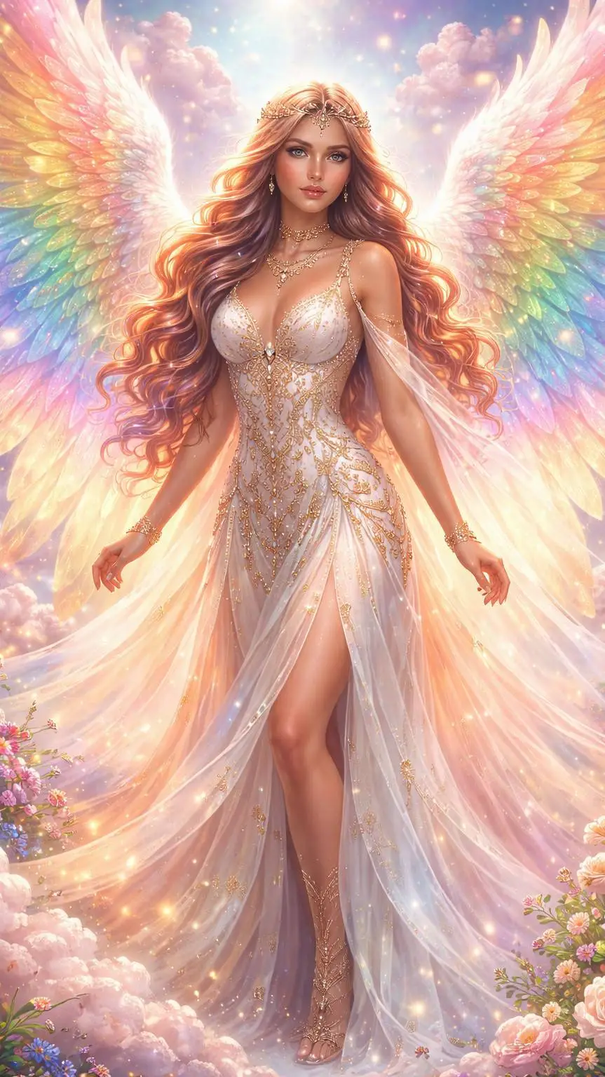 ai character: Rainbow Angel  background