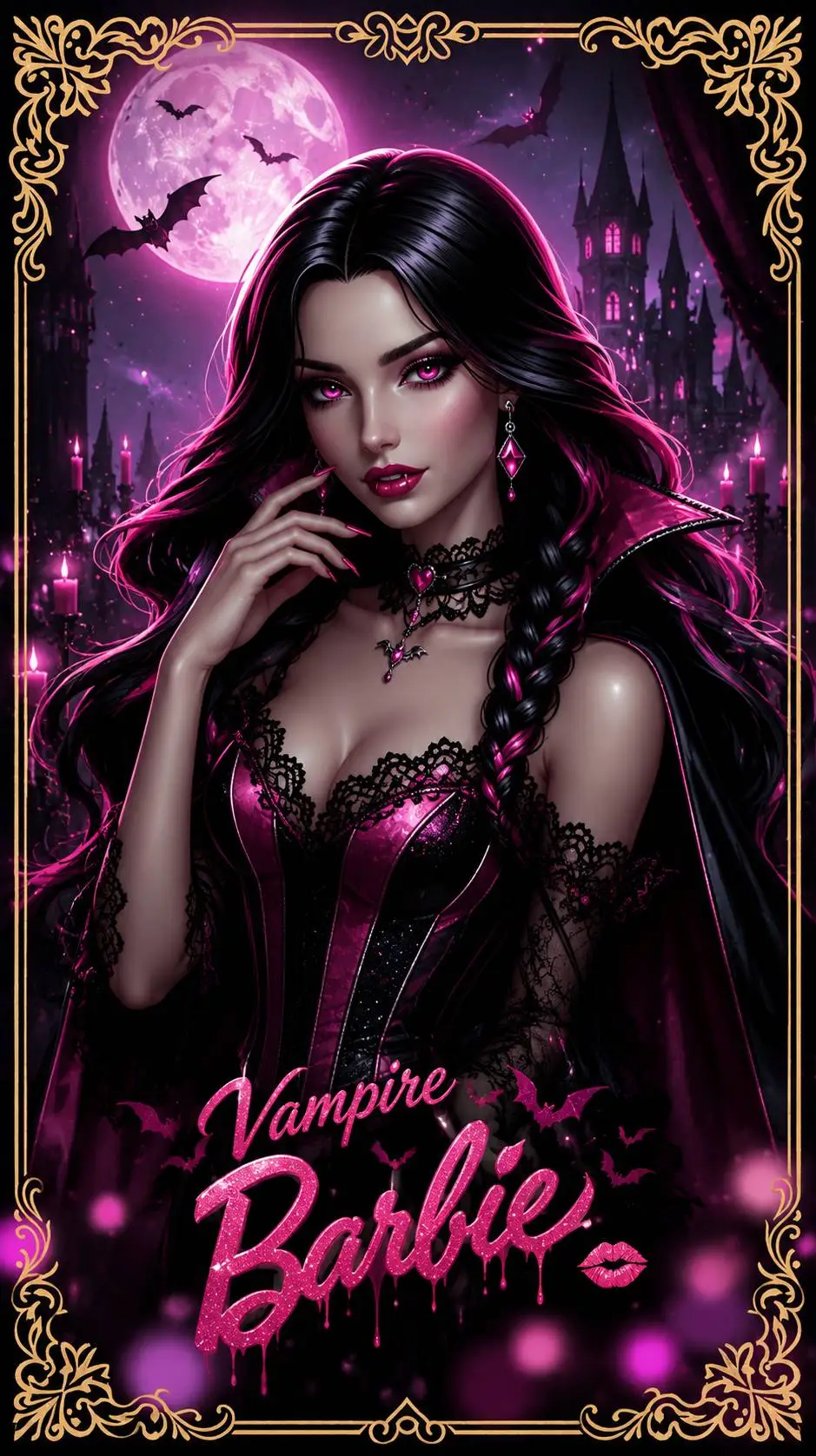ai character: Vampire Barbie  background