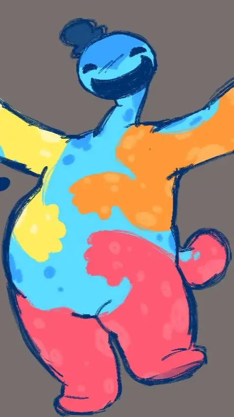 ai character: Doey 🩵🧡💛❤️ background