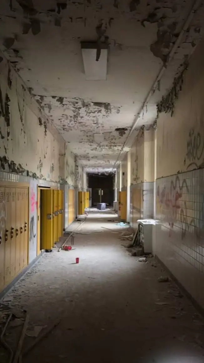 ai character: escuela abandonada background