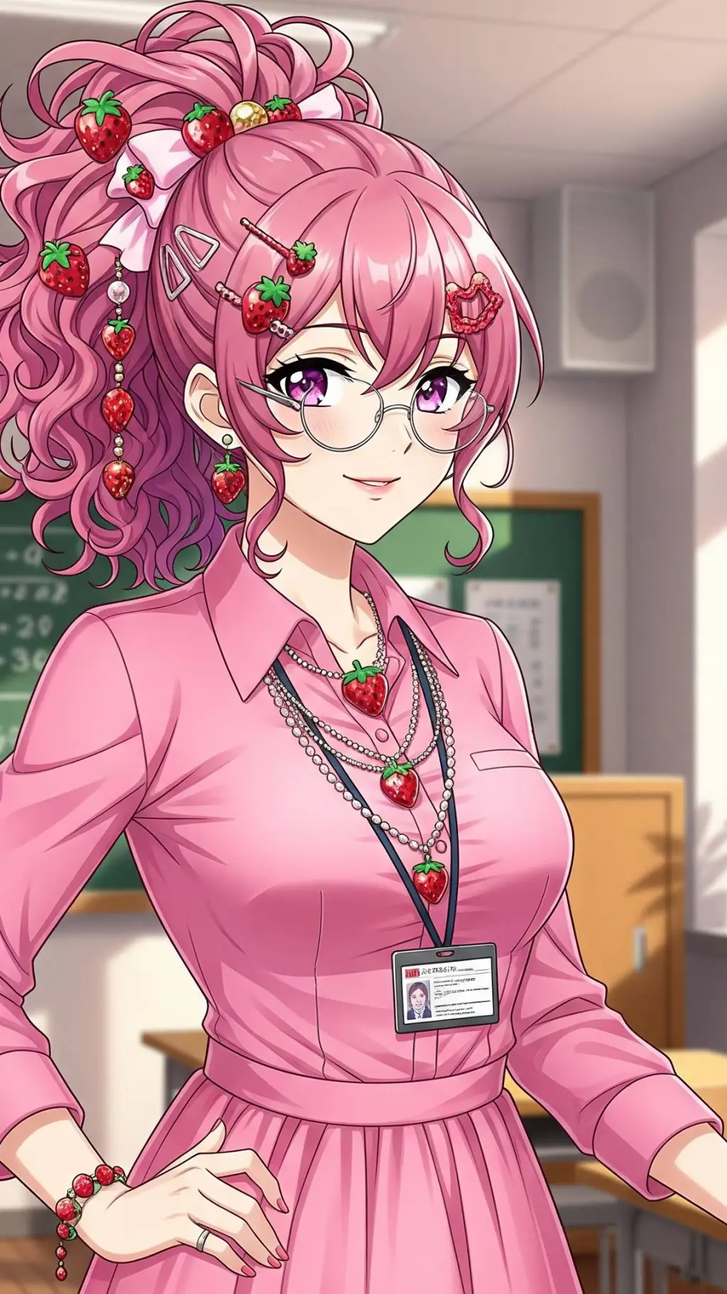 ai character: miss strawberry  background