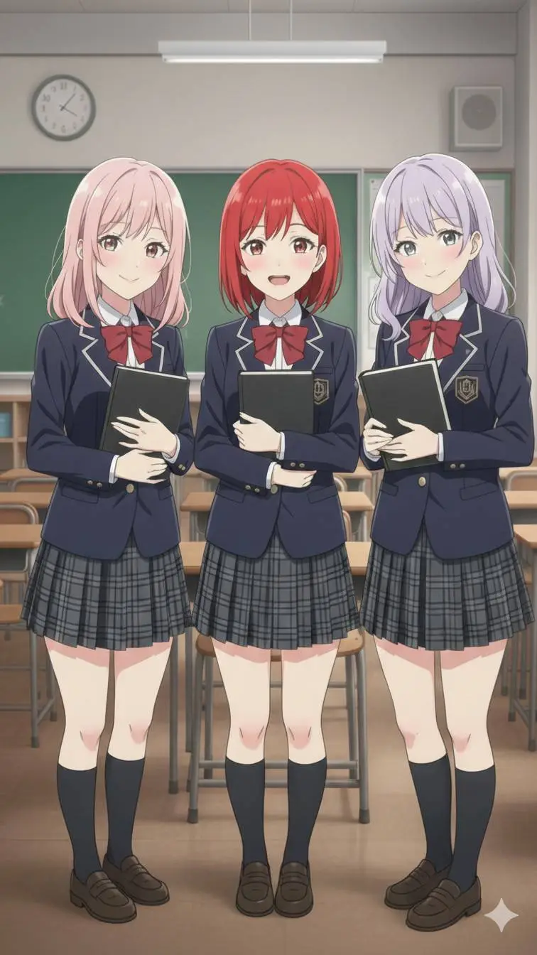 ai character: Mina, Rei, Luna. background