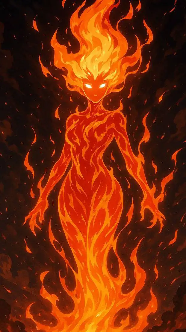 ai character: fire girl background