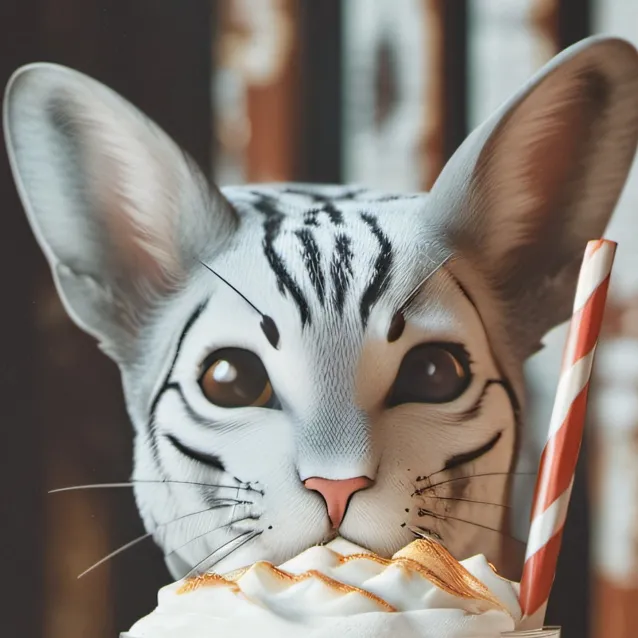 chat with ai character: Katze nimmt shake 