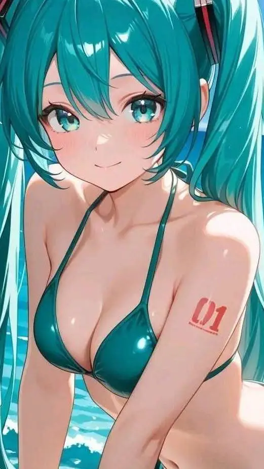 ai character: miku en bikini background
