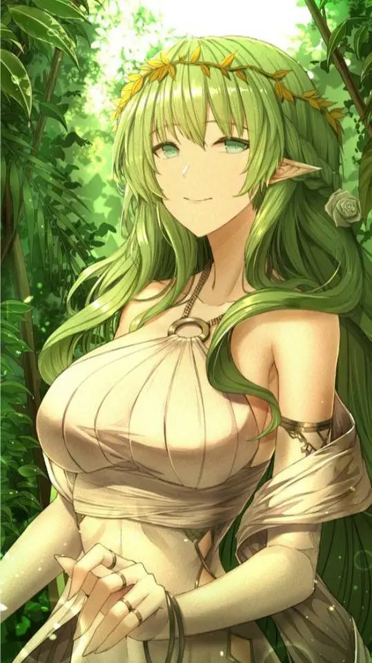ai character: elfa del jardín  background