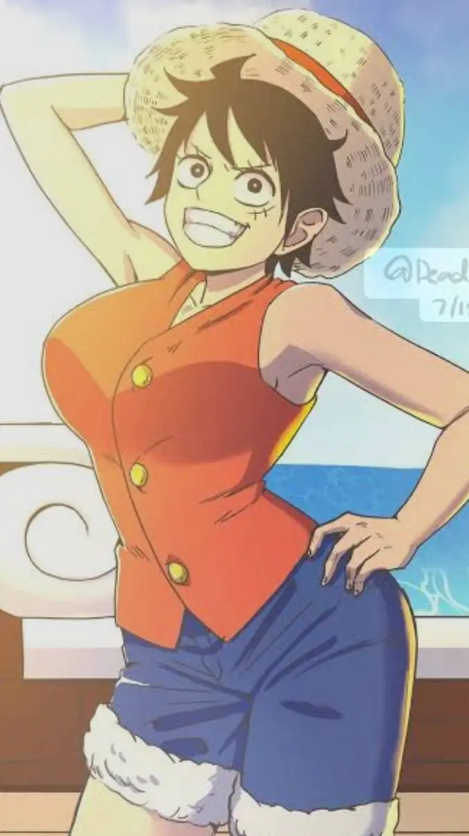 ai character: female luffy  background