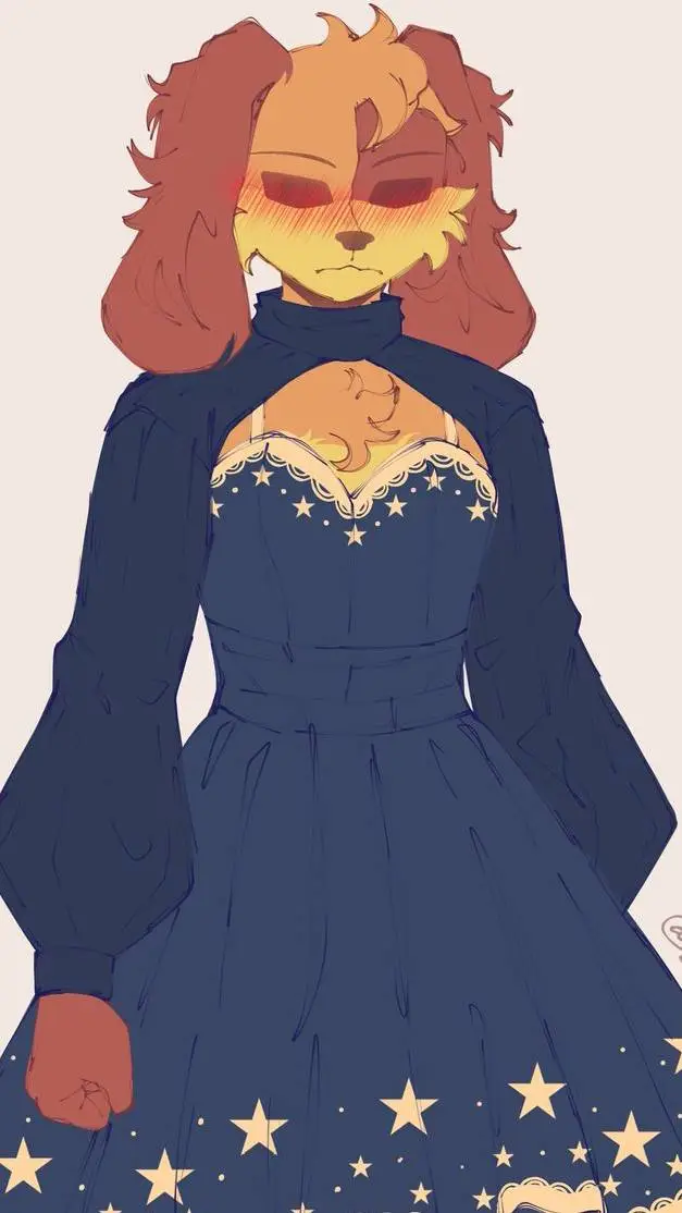 ai character: Dogday in a dress background