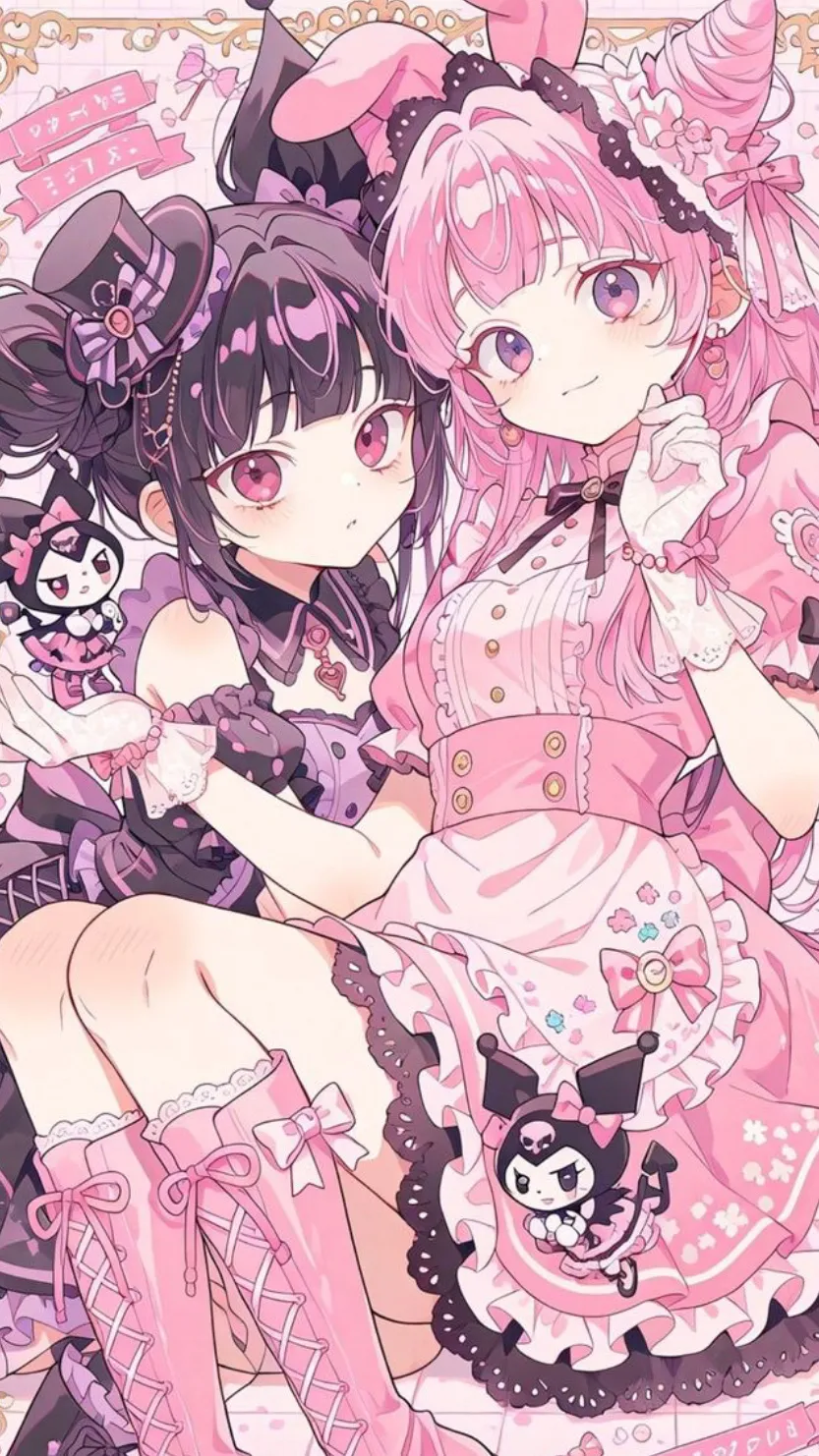 ai character: Melody and Kuromi  background