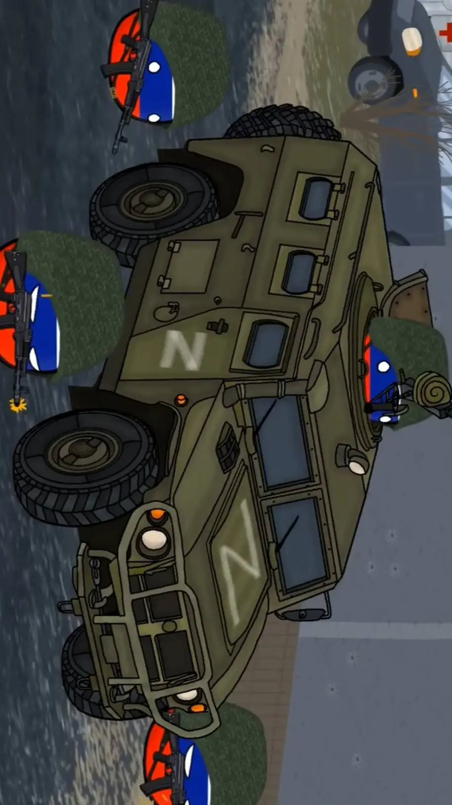 ai character: Ukraine war action background