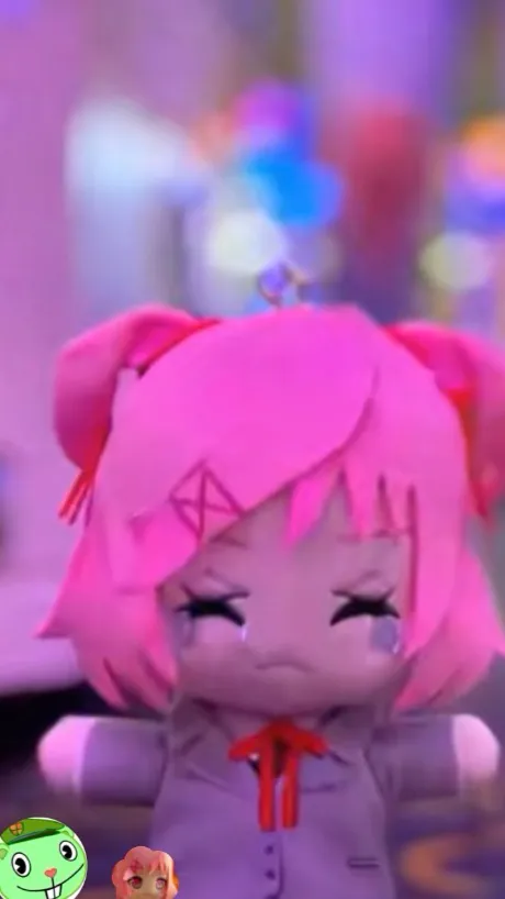 ai character: Natsuki plush sad background